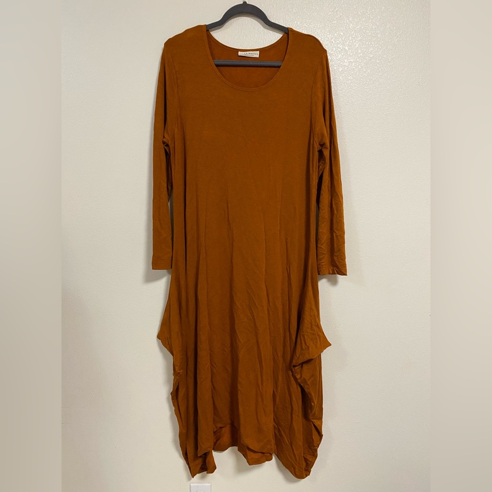 Bryn Walker Asymmetrical Dress in Rust Orange